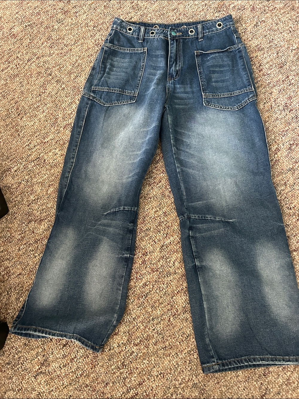 Wide Leg Utility Jeans in Faded Indigo
